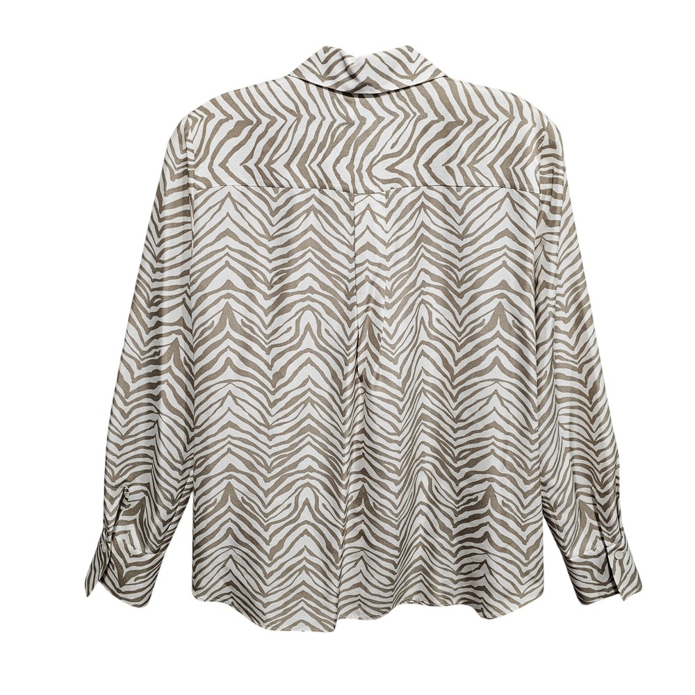 Lafayette 148 - Tan & Cream Zebra Print Button Front Long Sleeves Blouse Size S - Picture 5 of 10